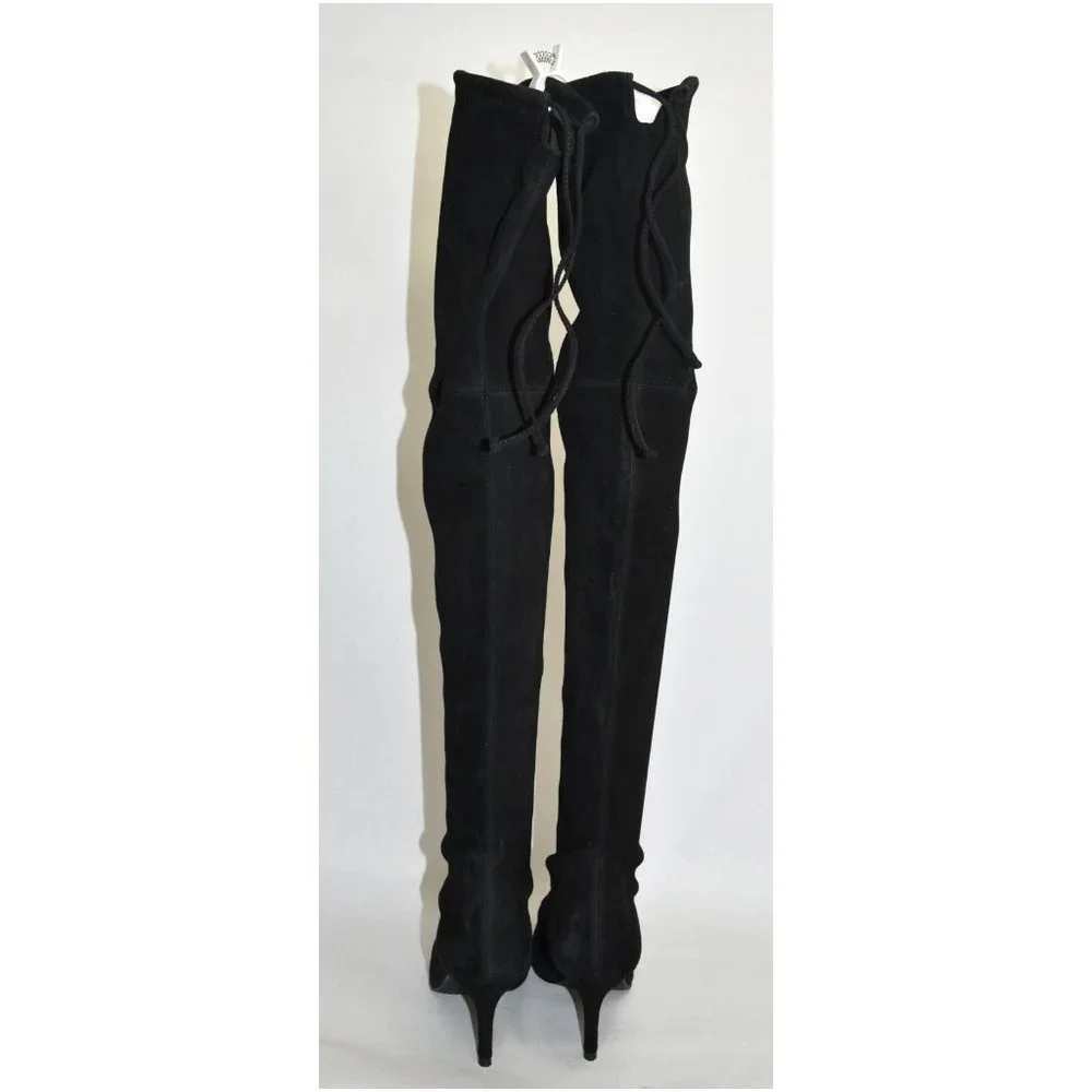 $850 STUART WEITZMAN Tiemodel Over-the-Knee Stretch Suede Boot BLACK 8 (PD15)